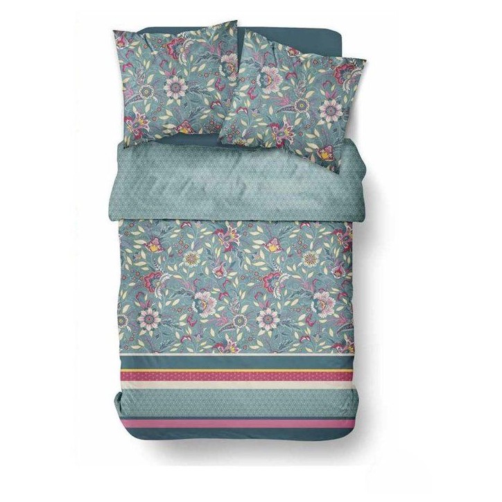 Parure de Lit - 240 x 220 cm - Coton Imprimé Floral Bleu - TODAY SUNSHINE