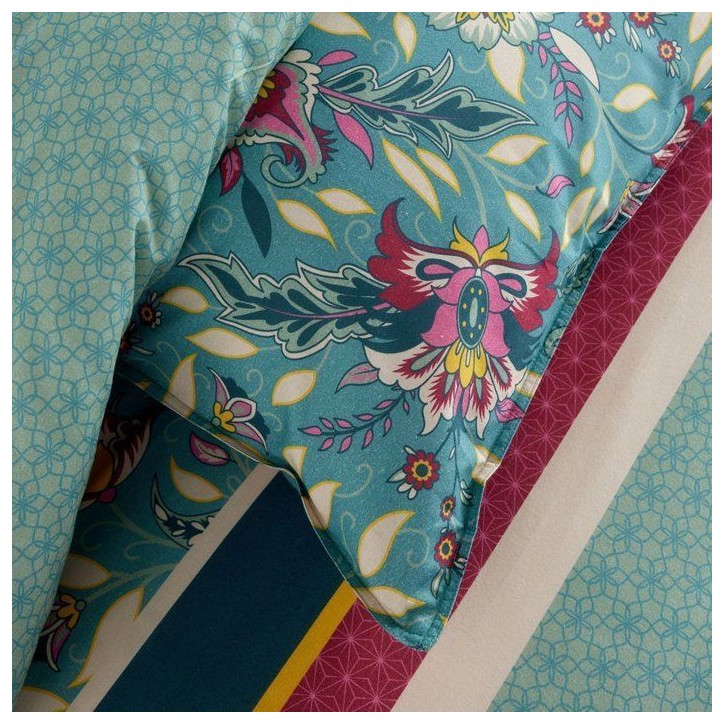 Parure de Lit - 260 x 240 cm - Coton Imprimé Floral Bleu - TODAY SUNSHINE