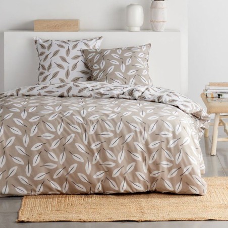 Parure de Lit - 240 x 220 cm - Coton Imprimé Floral Beige avec Motif