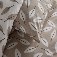 Parure de Lit - 240 x 220 cm - Coton Imprimé Floral Beige avec Motif