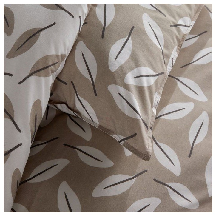 Parure de Lit - 240 x 220 cm - Coton Imprimé Floral Beige avec Motif Feuille - TODAY SUNSHINE Parure de Lit - 240 x 220 cm - Coton Imprimé Floral Beige avec Motif Feuille - TODAY SUNSHINE