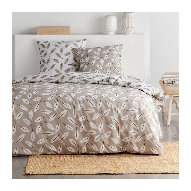 Parure de Lit - 260 x 240 cm - Coton Imprimé Floral Beige avec Motif