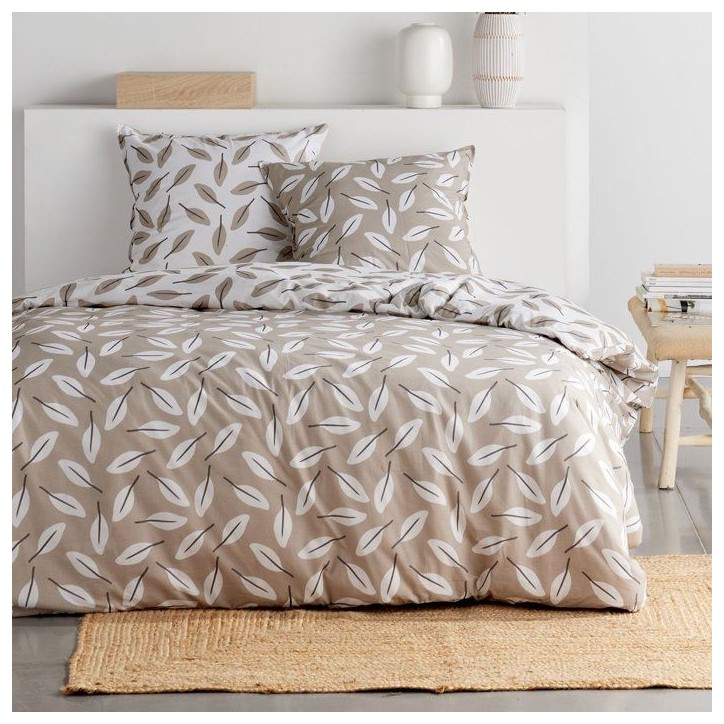 Parure de Lit - 260 x 240 cm - Coton Imprimé Floral Beige avec Motif Feuille - TODAY SUNSHINE Parure de Lit - 260 x 240 cm - Coton Imprimé Floral Beige avec Motif Feuille - TODAY SUNSHINE