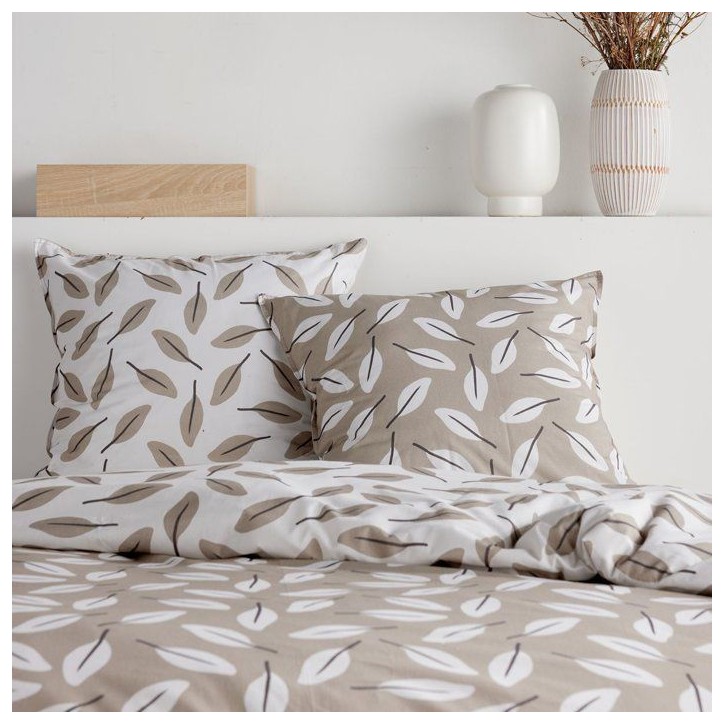 Parure de Lit - 260 x 240 cm - Coton Imprimé Floral Beige avec Motif Feuille - TODAY SUNSHINE Parure de Lit - 260 x 240 cm - Coton Imprimé Floral Beige avec Motif Feuille - TODAY SUNSHINE