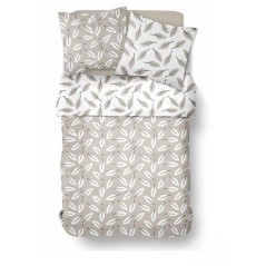 Parure de Lit - 260 x 240 cm - Coton Imprimé Floral Beige avec Motif