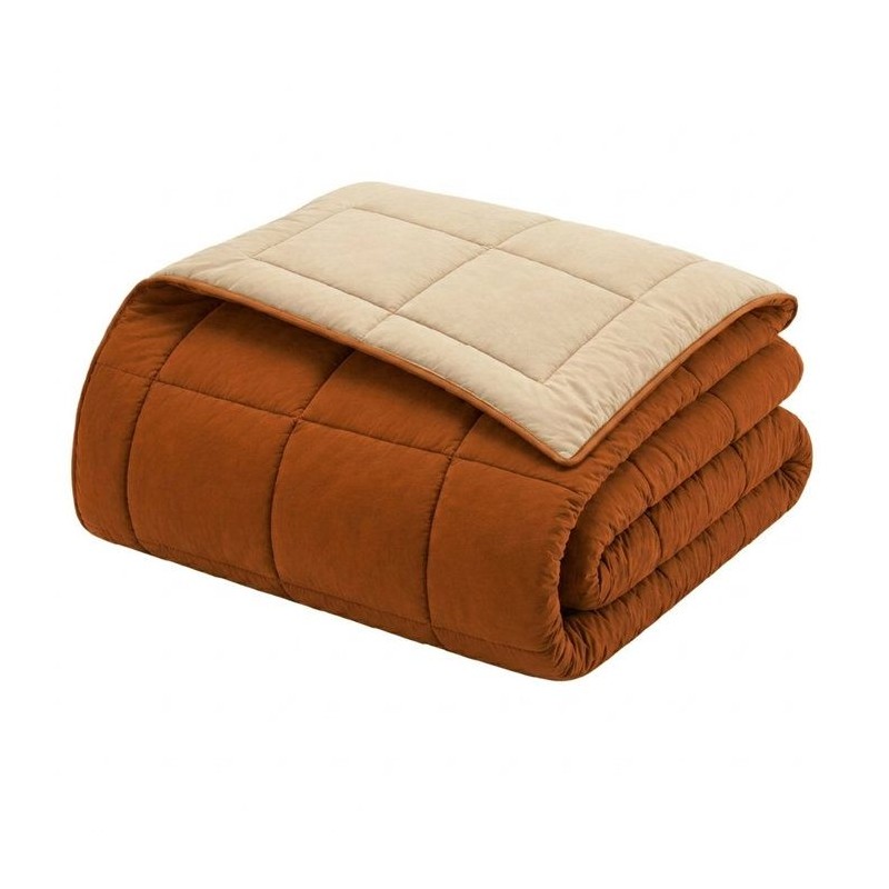CALGARY - Couette Chaude Microfibre 400gr/m² - Ocre & Galet - 220 x 2