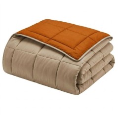 CALGARY - Couette Chaude Microfibre 400gr/m² - Ocre & Galet - 220 x 240 cm