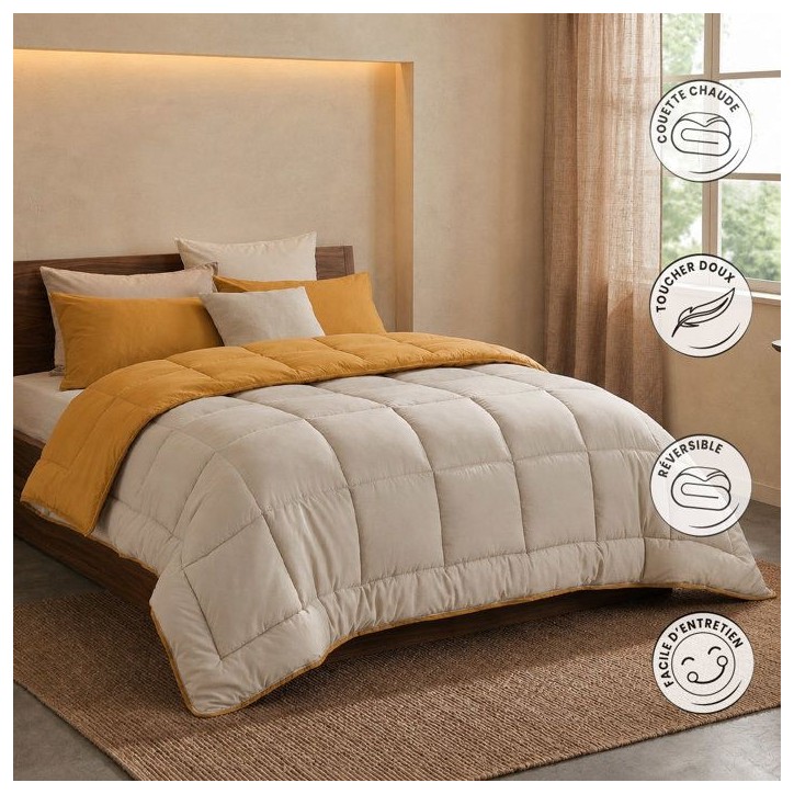HUDSON - Couette Légere Microfibre - 200 gr/m2 - Miel & Galet - 220 x 240 HUDSON - Couette Légere Microfibre - 200 gr/m2 - Miel & Galet - 220 x 240
