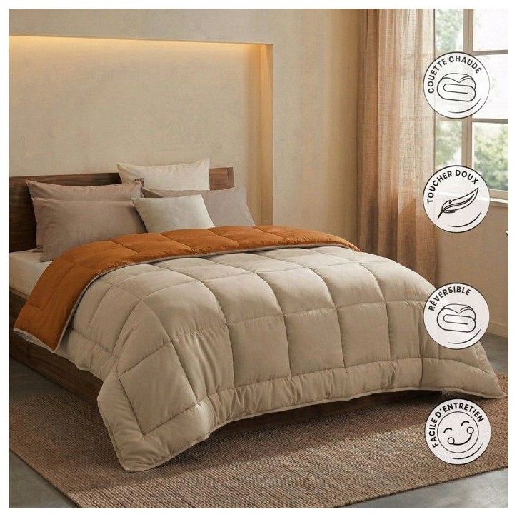 HUDSON - Couette Légere Microfibre - 200 gr/m2 - Ocre & Galet - 220 x 240 HUDSON - Couette Légere Microfibre - 200 gr/m2 - Ocre & Galet - 220 x 240