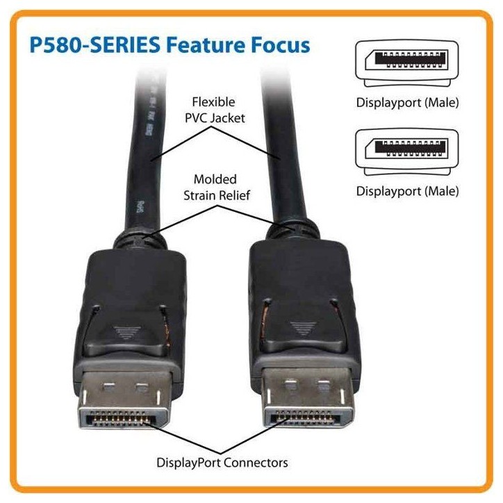 Câble DisplayPort - Eaton - P580-010 - Verrous de sécurité - 4K 60 Hz - Longueur 3,05 m Câble DisplayPort - Eaton - P580-010 - Verrous de sécurité - 4K 60 Hz - Longueur 3,05 m