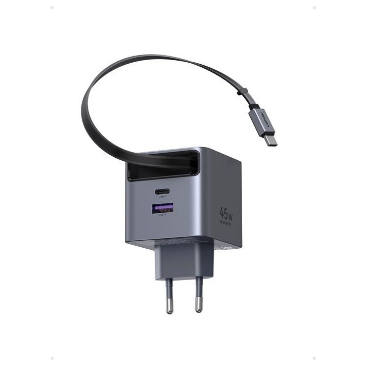 Chargeur secteur - UGREEN - 45W - USB-A et USB-C - Rétractable - Noir