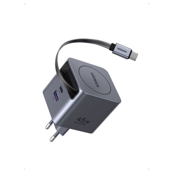 Chargeur secteur - UGREEN - 45W - USB-A et USB-C - Rétractable - Noir