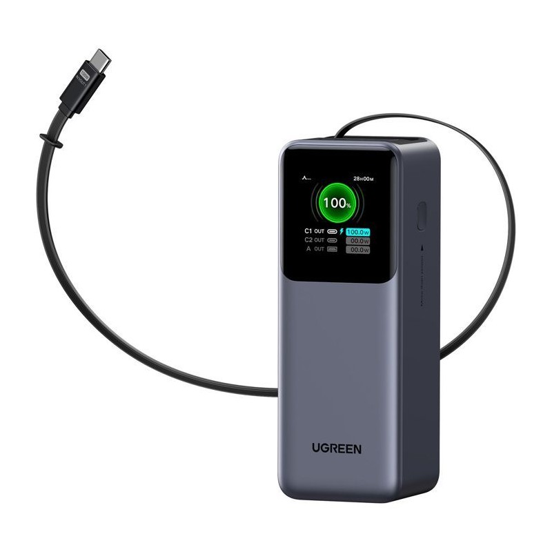 Batterie externe - UGREEN - 165W - USB-A et USB-C - Rétractable - Noi
