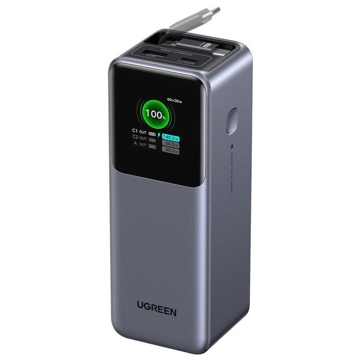 Batterie externe - UGREEN - 165W - USB-A et USB-C - Rétractable - Noir