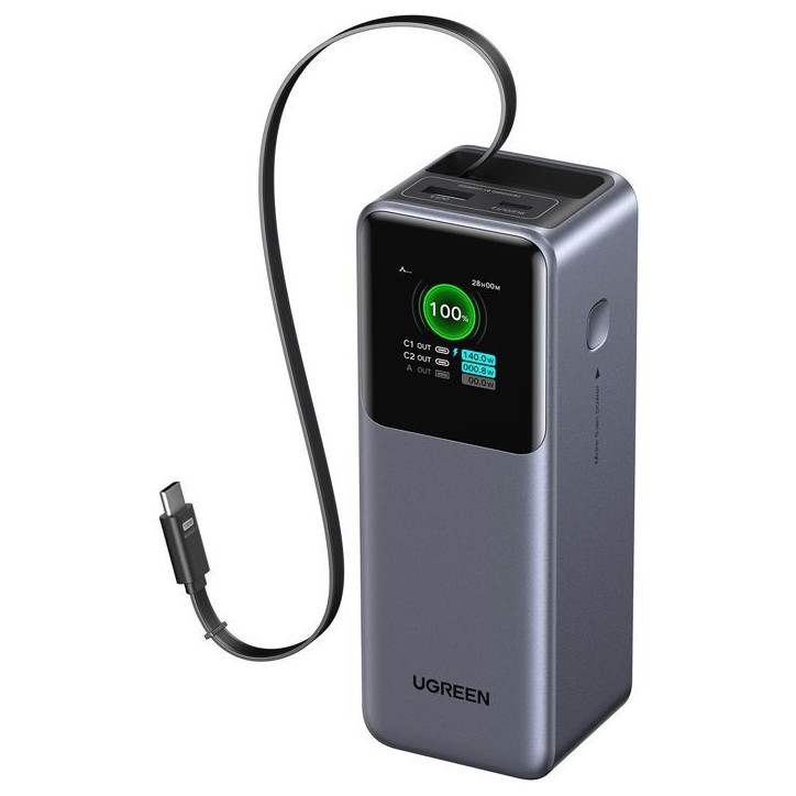 Batterie externe - UGREEN - 165W - USB-A et USB-C - Rétractable - Noir