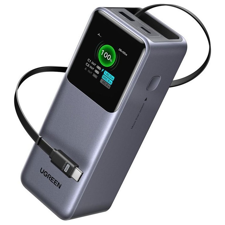 Batterie externe - UGREEN - 165W - USB-A et USB-C - Rétractable - Noir