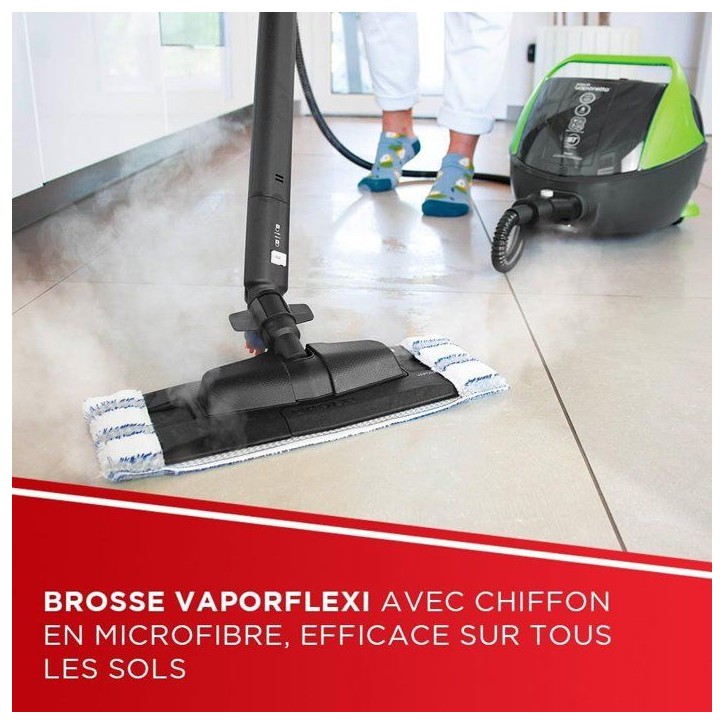 POLTI VAPORETTO Pro 95 Turbo Flexi - Nettoyeur Vapeur Multi-surfaces - 1100 W - 1,3 L - Noir / Vert