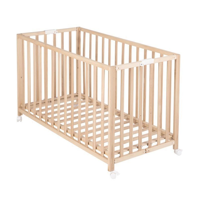 Lit bébé pliant - 60 x 120 cm - ROBA - FOLD UP - Roulettes - Bois na