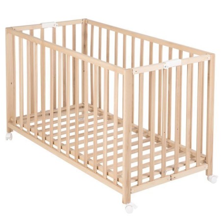 Lit bébé pliant - 60 x 120 cm - ROBA - FOLD UP - Roulettes - Bois na