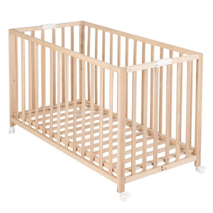 Lit bébé pliant - 60 x 120 cm - ROBA - FOLD UP - Roulettes - Bois naturel