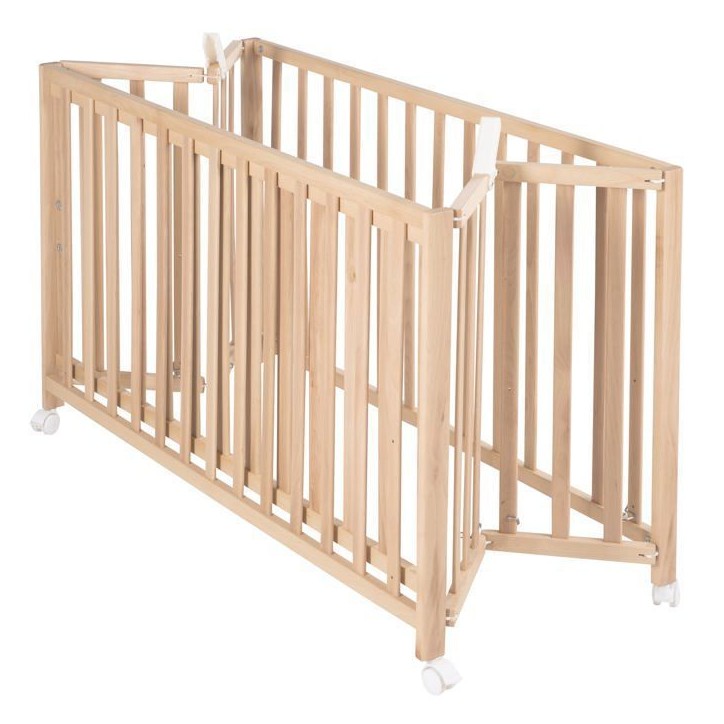 Lit bébé pliant - 60 x 120 cm - ROBA - FOLD UP - Roulettes - Bois naturel