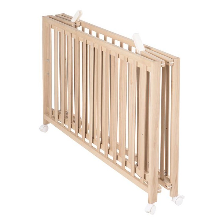 Lit bébé pliant - 60 x 120 cm - ROBA - FOLD UP - Roulettes - Bois naturel