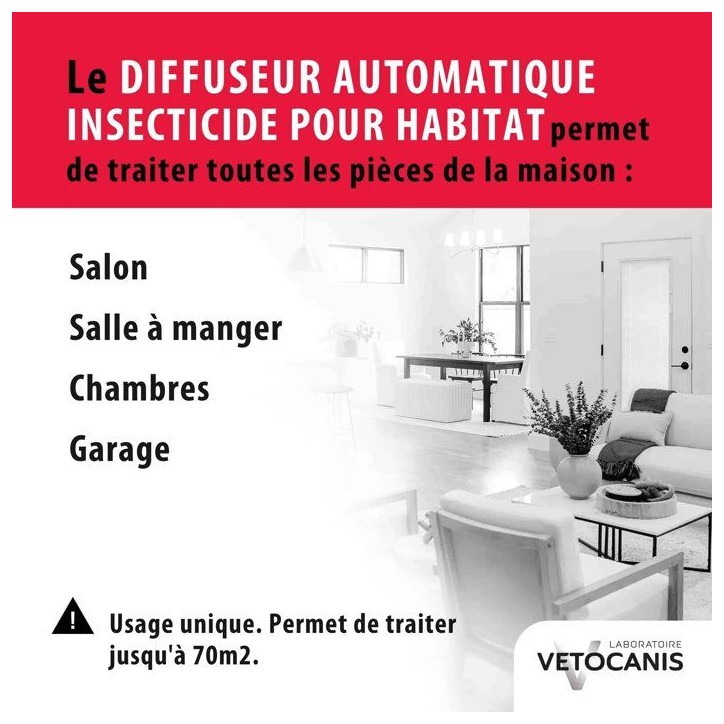 Diffuseur insecticide - VETOCANIS - Habitat - 150 ml - Anti-parasites - Effet immédiat