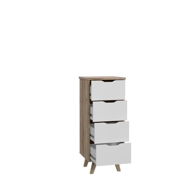 Chiffonnier VANKKA 4 Tiroirs - Décor chene et blanc - Style scandinav