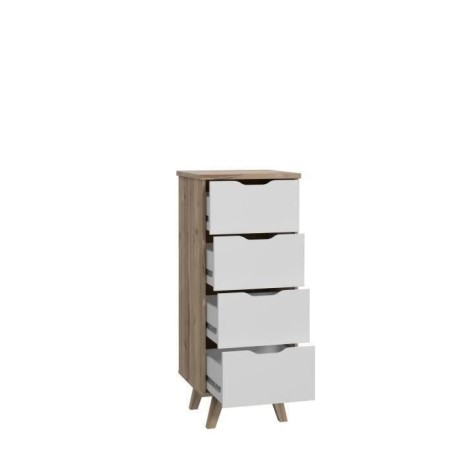 Chiffonnier VANKKA 4 Tiroirs - Décor chene et blanc - Style scandinav