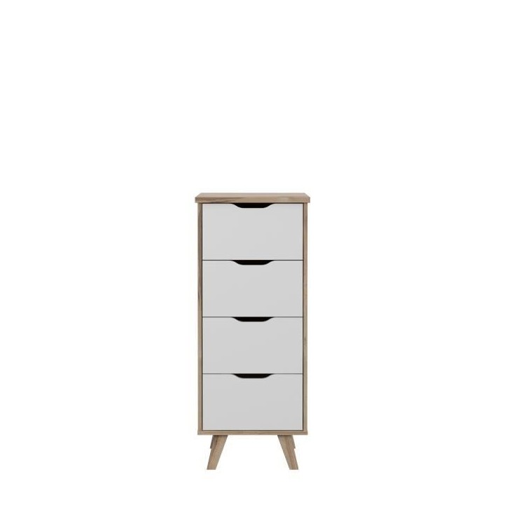Chiffonnier VANKKA 4 Tiroirs - Décor chene et blanc - Style scandinave - L 45 x P 42 x H 108 cm