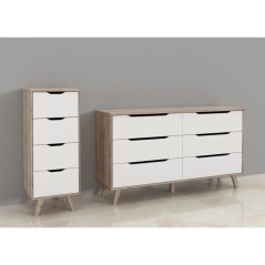 Chiffonnier VANKKA 4 Tiroirs - Décor chene et blanc - Style scandinav