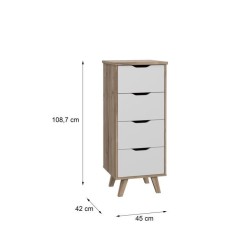Chiffonnier VANKKA 4 Tiroirs - Décor chene et blanc - Style scandinav