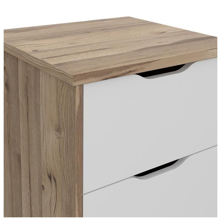 Chiffonnier VANKKA 4 Tiroirs - Décor chene et blanc - Style scandinave - L 45 x P 42 x H 108 cm