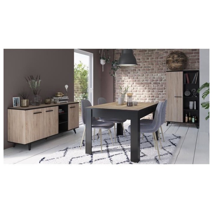 DEMEYERE Ensemble séjour Enfilade + Table haute + Vitrine - Décor chene brossé - WAYNE DEMEYERE Ensemble séjour Enfilade + Table haute + Vitrine - Décor chene brossé - WAYNE