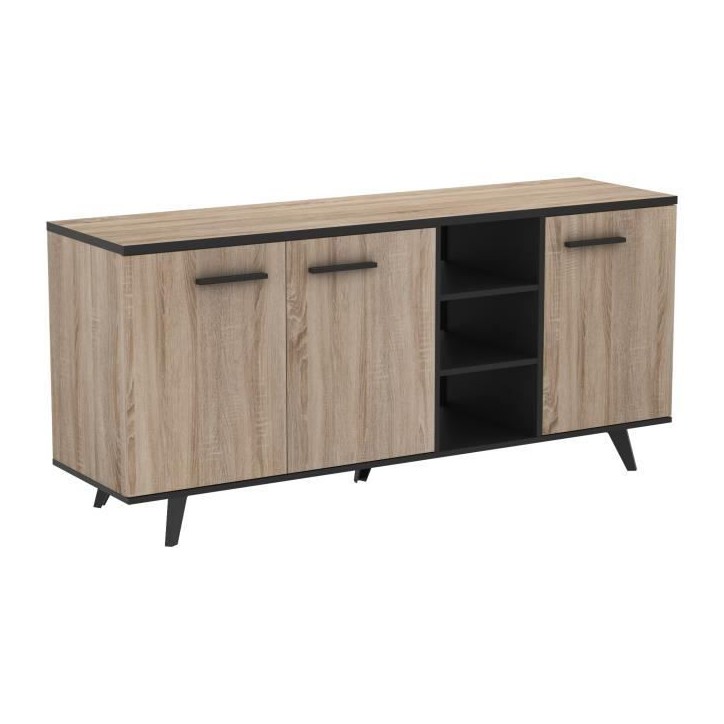 DEMEYERE Ensemble séjour Enfilade + Table haute + Vitrine - Décor chene brossé - WAYNE DEMEYERE Ensemble séjour Enfilade + Table haute + Vitrine - Décor chene brossé - WAYNE