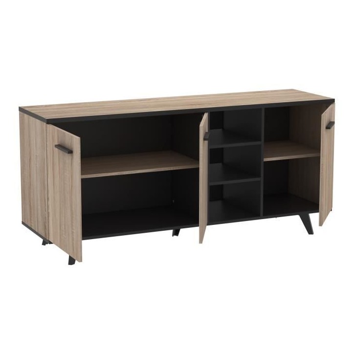 DEMEYERE Ensemble séjour Enfilade + Table haute + Vitrine - Décor chene brossé - WAYNE DEMEYERE Ensemble séjour Enfilade + Table haute + Vitrine - Décor chene brossé - WAYNE