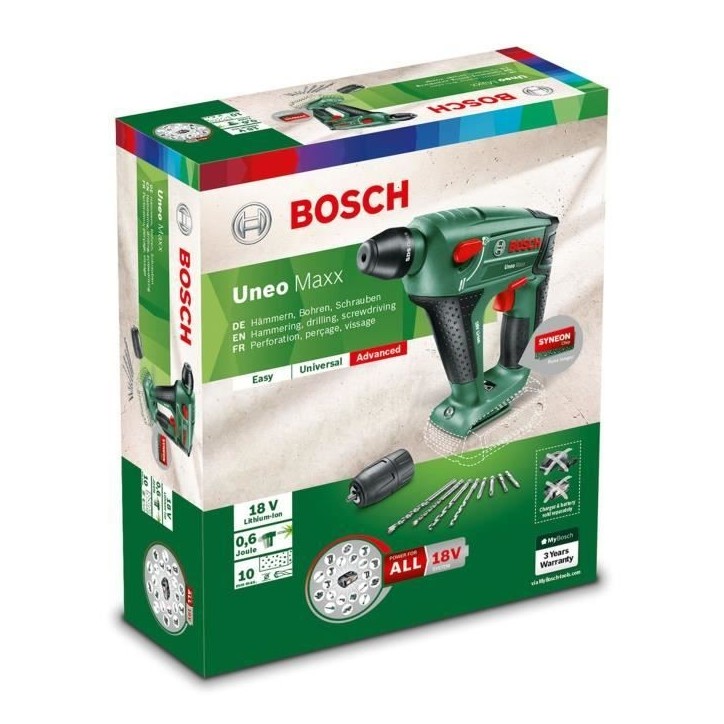 Perforateur sans fil Bosch - Uneo Maxx - SDS - 0,6 J - 10 mm - 18V Perforateur sans fil Bosch - Uneo Maxx - SDS - 0,6 J - 10 mm - 18V