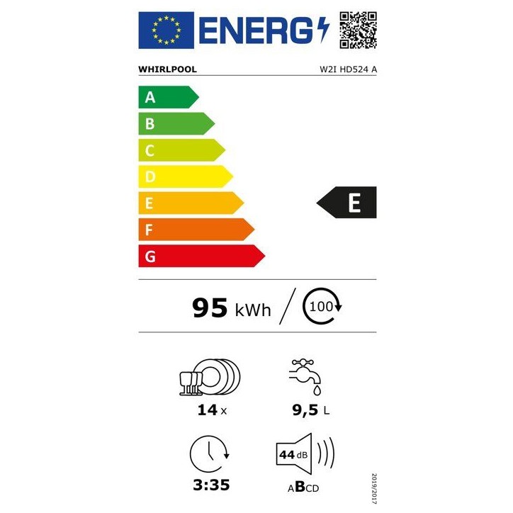 Lave-vaisselle tout encastrable WHIRLPOOL W2IHD524A - 14 couverts - L60cm - 44 dB - Inox