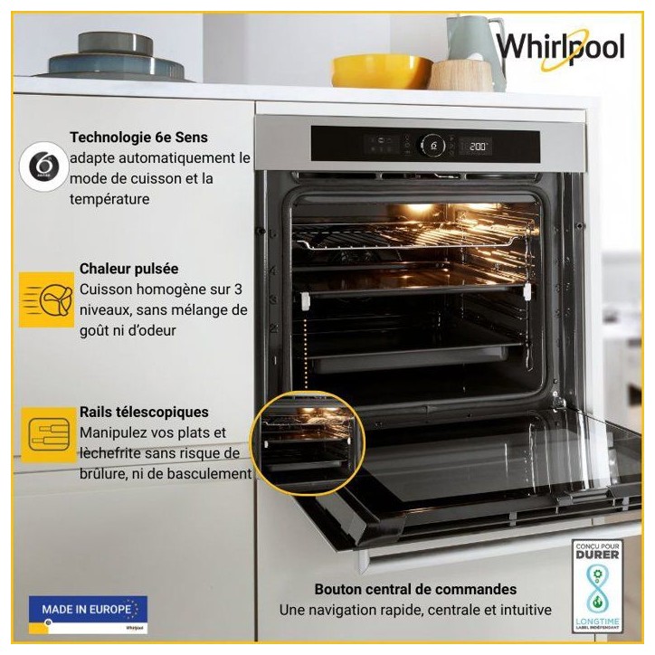 Four encastrable pyrolyse chaleur pulsée - WHIRLPOOL - OAKZ97961SPIX - Ligne Absolute Gallery - noir - verre - 73 L - 60 cm