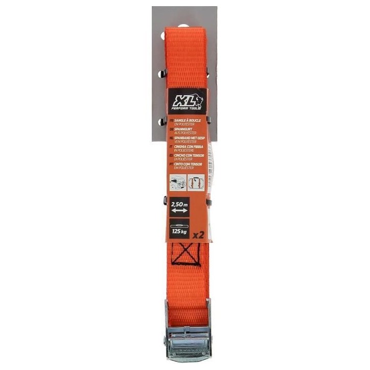 Lot de 2 Sangles - XL PERFORM TOOLS - Boucle 25 mm autobloquante - Longueur 2,50 m