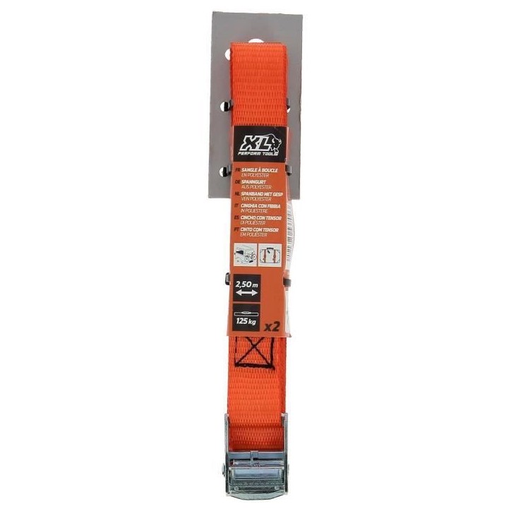 Lot de 2 Sangles - XL PERFORM TOOLS - Boucle 25 mm autobloquante - Longueur 2,50 m
