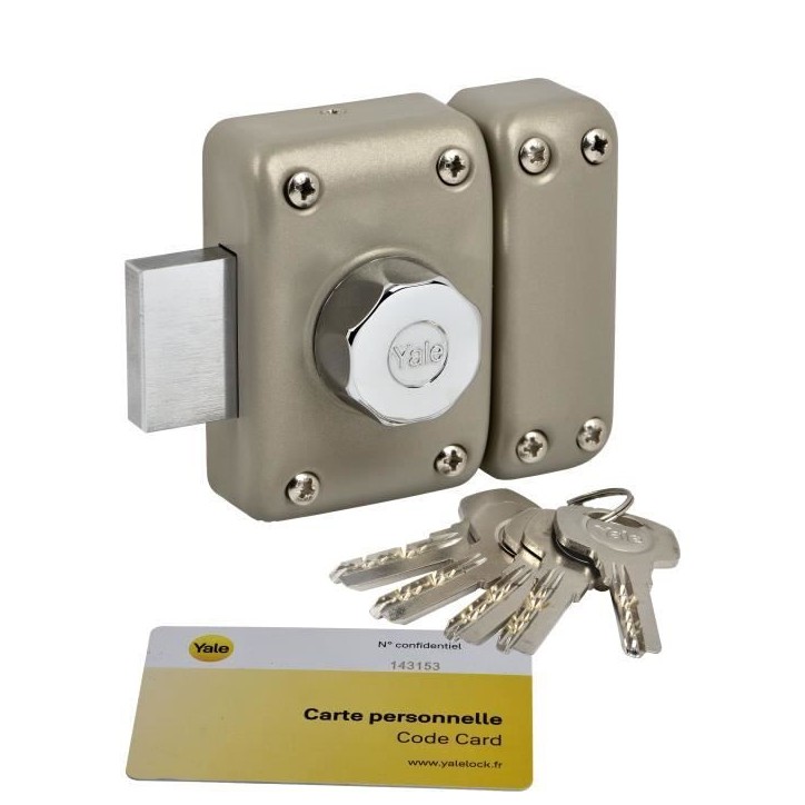 Verrou YALE YV26BT-40 - 6 goupilles - 23mm - 5 clés réversibles - beige Verrou YALE YV26BT-40 - 6 goupilles - 23mm - 5 clés réversibles - beige