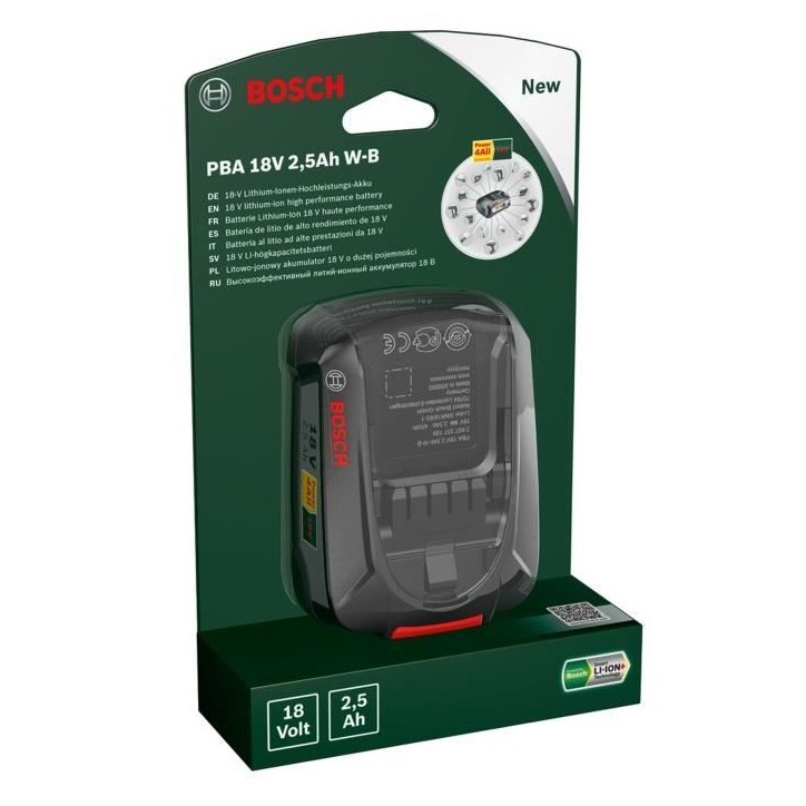 Batterie lithium-ion Bosch - 18 V 2,5 Ah - Li-ion - Grande autonomie - Sans effet mémoire