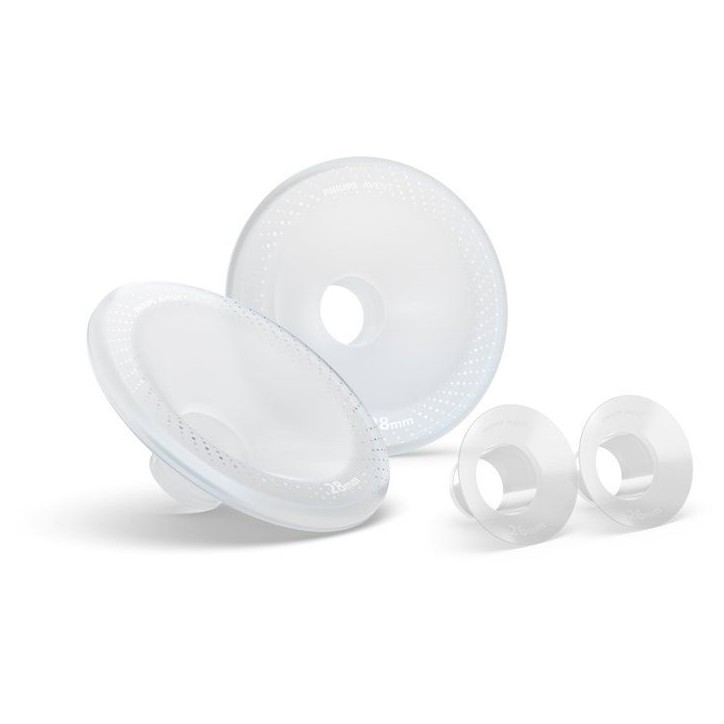 Téterelles et inserts pour tire-lait - AVENT - 28 mm et 26 mm - silicone SkinSense - blanc