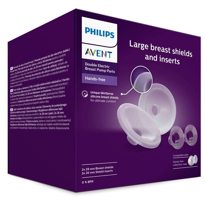 Téterelles et inserts pour tire-lait - AVENT - 28 mm et 26 mm - silicone SkinSense - blanc