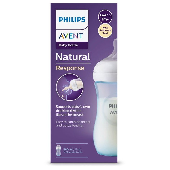 Biberon - AVENT - Natural Response 3.0 - 260 ml - bleu - tétine imitant le sein