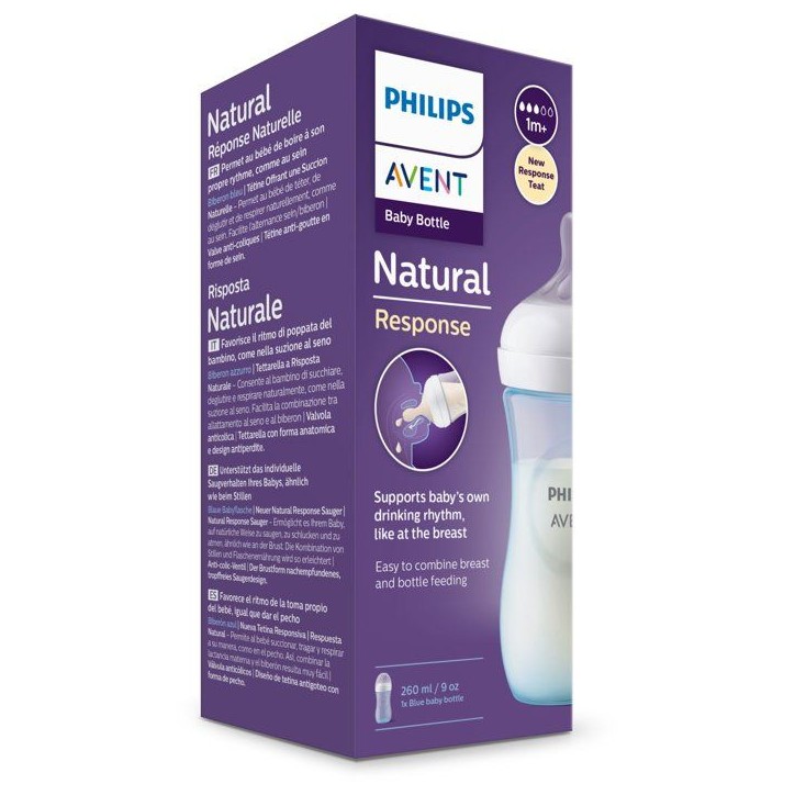 Biberon - AVENT - Natural Response 3.0 - 260 ml - bleu - tétine imitant le sein