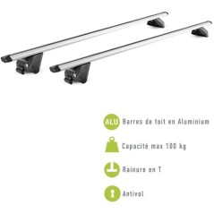 Lot de 2 Barres de toit - GREEN VALLEY - EDGE 112cm - Aluminium - Rail