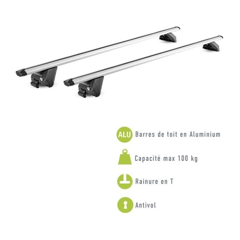 Lot de 2 Barres de toit - GREEN VALLEY - EDGE 112cm - Aluminium - Rail