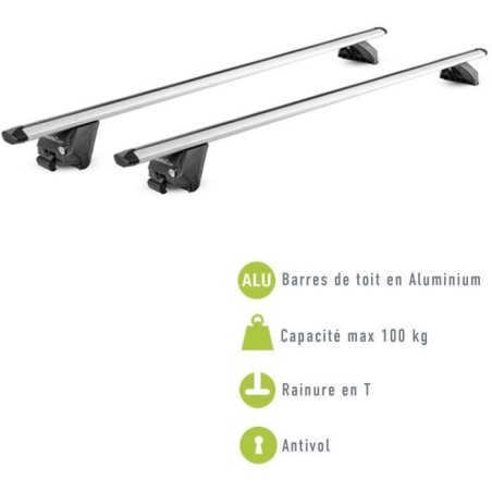 Lot de 2 Barres de toit - GREEN VALLEY - EDGE 112cm - Aluminium - Rail